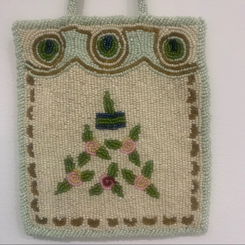 Marion Godart Paris Art Nouveau Beaded Pastel and Gold Handbag